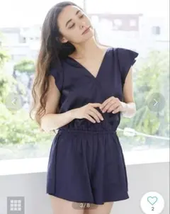 ジェラートピケ　サテンストロベリー刺繍オールインワン