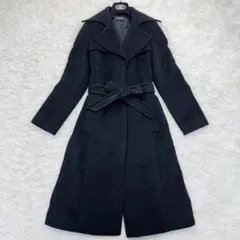 ✨️毛100%✨️ミッシェルクラン ウールロングコート 黒 38 M ベルト付 