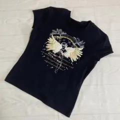 オットー/天使の羽デザイン黒Tシャツ/クルーネックTシャツ/Mサイズのサムネイル