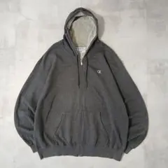 Champion　ブランク ジップアップ パーカー　目付き　無地　メンズ古着2X