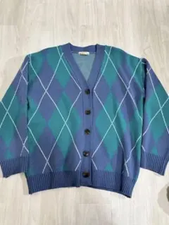 韓国　ダイアモンド柄カーディガン　青