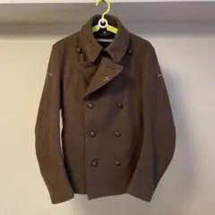 フランシストモークス　ブラウン ウール ピーコート ビジュー付き