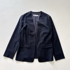 ナチュラルビューティーベーシック ノーカラー ジャケット ネイビー L