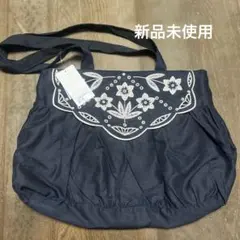 さよちゃん様専用 キキョウ柄スカラップ刺繍バッグ キナリ ブラック 