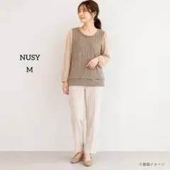 NUSY ニット切替シフォン袖トップス M ベージュ ケーブル編みのサムネイル
