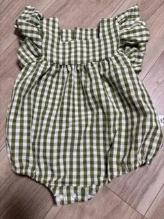 グリーンチェックロンパース 80センチ