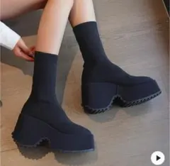 厚底 ソックスブーツ ブラックのサムネイル