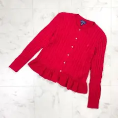 美品 ポロラルフローレン フリルカーディガン レッド サイズS相当*ND548
