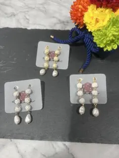 «水引»あわじ玉と淡水パールのロングピアス、イヤリング