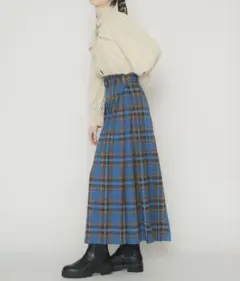 idem belted pleats check skirt ブルー　Sサイズ