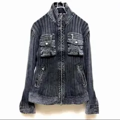 House of Blues異素材デニムジャケット炭黒M ジップアップ綿ニット