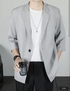 グレー 7分袖 テーラードジャケット Mサイズ相当