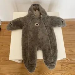 クマの顔 フード付きロンパース グレー