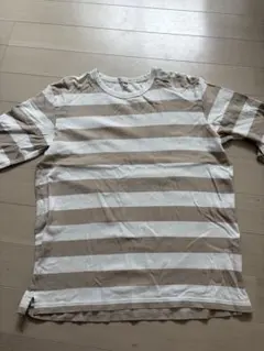 UNIQLOベージュホワイトストライプ 長袖カットソー M