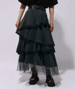 HAREフリル付きブラックロングスカート