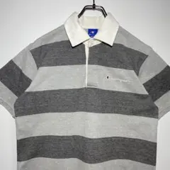 Champion チャンピオン　ラガーシャツ　サイズM ボーダー　刺繍ロゴ　古着