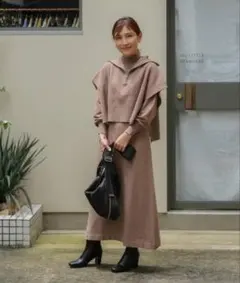 ブージュルード はあちゅう ハーフZIPトップ&ニットワンピースセット モカ