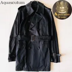希少✨️アクアスキュータム ミドル丈トレンチコート 38 ブラック UKレーベル