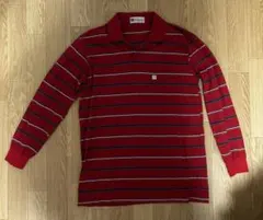 赤 ストライプ 長袖ポロシャツ