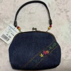 デニム刺繍がま口財布