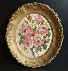 クロスステッチ刺繍 完成品 フレーム付き／薔薇 ローズ 花