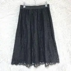 アースミュージックアンドエコロジー 総レース フレアスカート ウエストゴム 黒