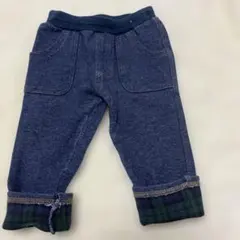 ダークブルー チェック柄裾パンツ