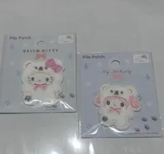 セリア サンリオ　ふわふわスノー パイルワッペン シール キティ マイメロ　2点