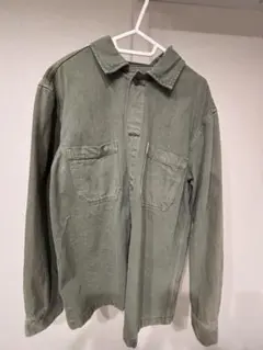 オリーブグリーン デニム風長袖シャツ