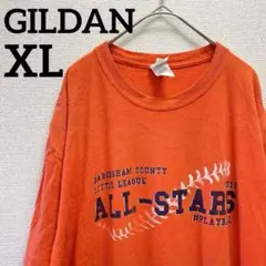 ギルダン【XL】インポート Tシャツ クルーネック ロゴ オレンジ コットン