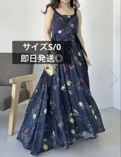 FRAYI.Dフルーツプリントサイドリボンキャミワンピース ネイビー　ブルー
