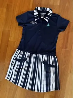 【美品】LE COQ SPORTIF 半袖襟付きワンピース 爽やかなネイビー白