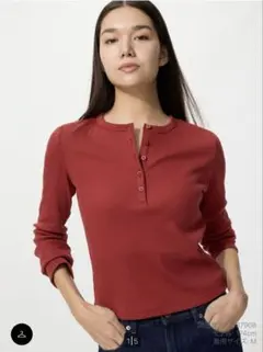 UNIQLO リブヘンリーネックT 赤