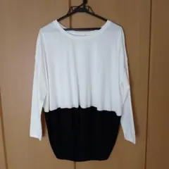 美品！GU バイカラー長袖トップス ホワイト/ブラック Sサイズ