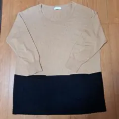 VIS ベージュ.黒 バイカラーニット　チュニック