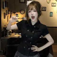 シズニルック　ナポレオンボタン　トップス　y2k 韓国　ダブルボタン