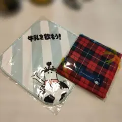 ハンドタオル ぴちょんくん チェック柄 pichonkun＆牛乳先生 ハンカチ