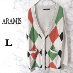 ARAMIS アーガイル柄 カーディガン ニット ベージュ40 レトロ / 古着