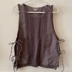 Samasa Moon モカ色　コットンベスト　重ね着　かわいい　used