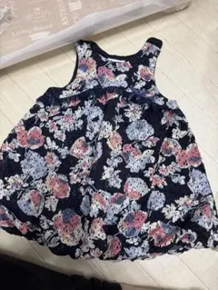 フラワープリント ワンピース ネイビー