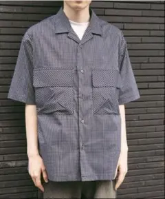 YOU YOUR リラックスフィット ブラックチェック オープンカラーシャツ S