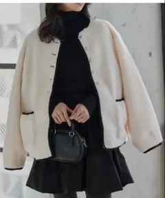 KOBE LETTUCE パイピング　ボアジャケット アイボリー