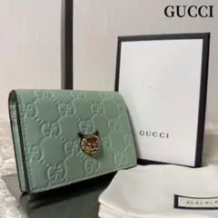 ✨極美品✨ 付属品完備 日本限定 GUCCI 二つ折り財布 ミントグリーンのサムネイル
