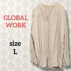 グローバルワーク【L】Vネックギャザーブラウス スキッパーシャツ くすみカラー