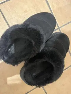 ブラック ムートンブーツ ファー付き