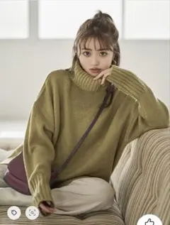 GRL タートルネックスリットニットトップス カーキ　マスタード　フリーサイズ