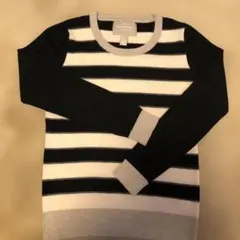 ストライプニットセーター 長袖 黒白