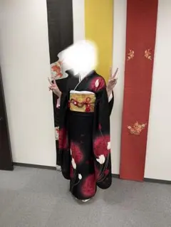 一蔵　黒と赤の薔薇の振袖 草履LLサイズ　フルセット　バッグ　帯　袴