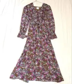 Ameri VINTAGE シアー切替 フラワーロング　ワンピース　ドレス 紺 Ameri VINTAGE シアー切替 フラワーロング ワンピース ドレス 紺