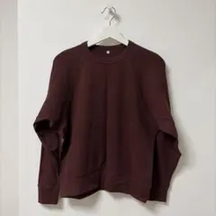 無印良品　ワッフル編み　クルーネック長袖Ｔシャツ　ブラウン